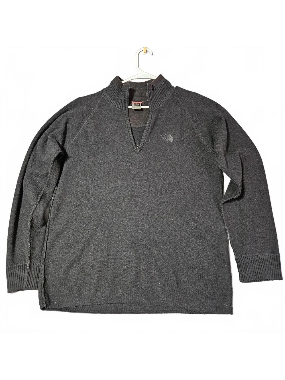 The North Face Men Large Black Pullover 1/4 Zip Sweater Cotton Wool Hiking Warm